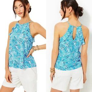 NWT $58 LILLY PULITZER AMALFI BLUE BY THE SEASHORE BILLIE HALTER TANK TOP Small